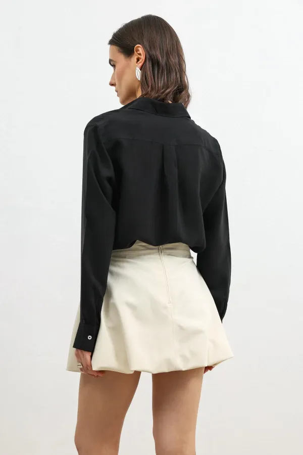 Chemise rayée Antioch Black 100 % lyocell pour femme avec mouchoir