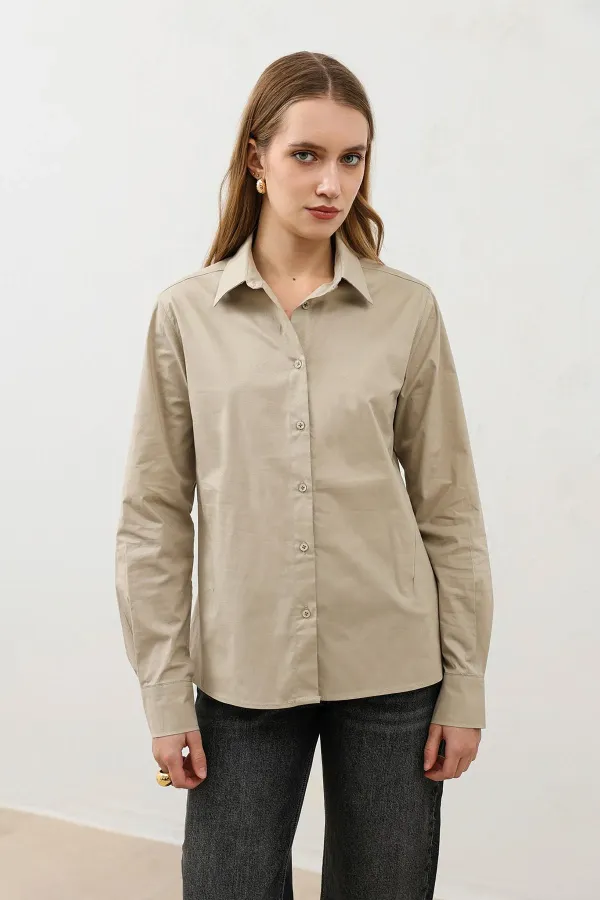 Antioch Beige Basic Slim Fit Women's Shirt
