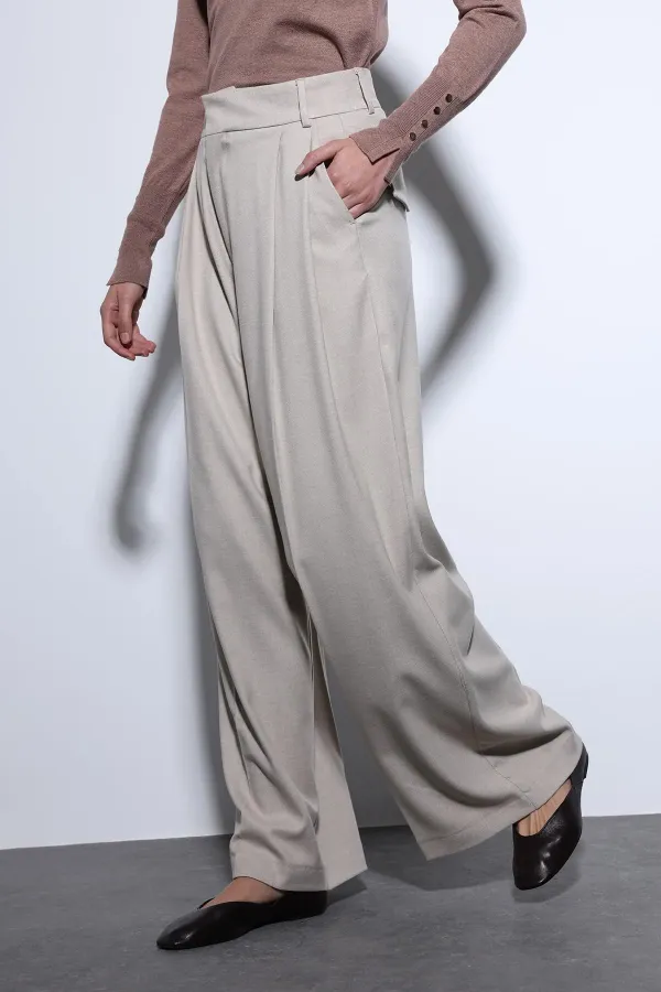 Antioch Bej Pileli Palazzo Kadın Pantolon