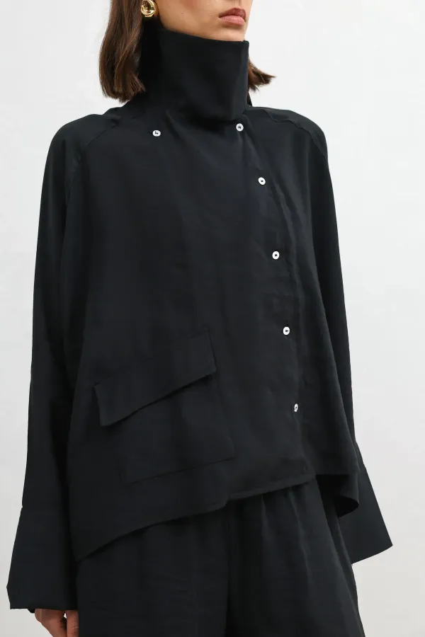 Antioch Siyah Özel Dik Yaka Kadın Gömlek