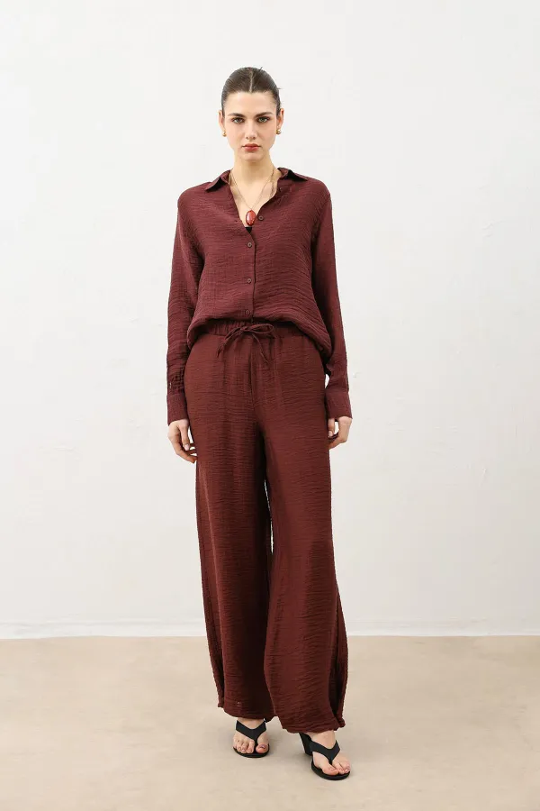 Pantalon drapé à jambes ajustables Antioch Burgundy pour femme