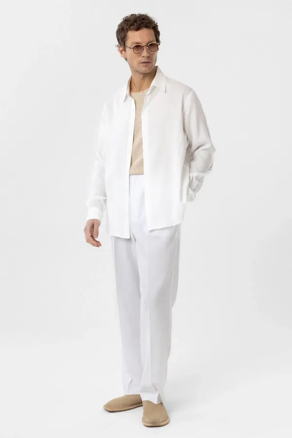 Antioch White Relax Fit Lyocell Fabric Men's Shirt