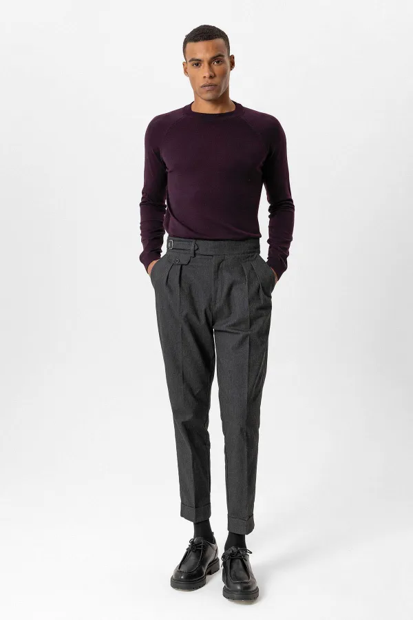 Antioch Plum Crew Neck Slim Fit Knit Sweater