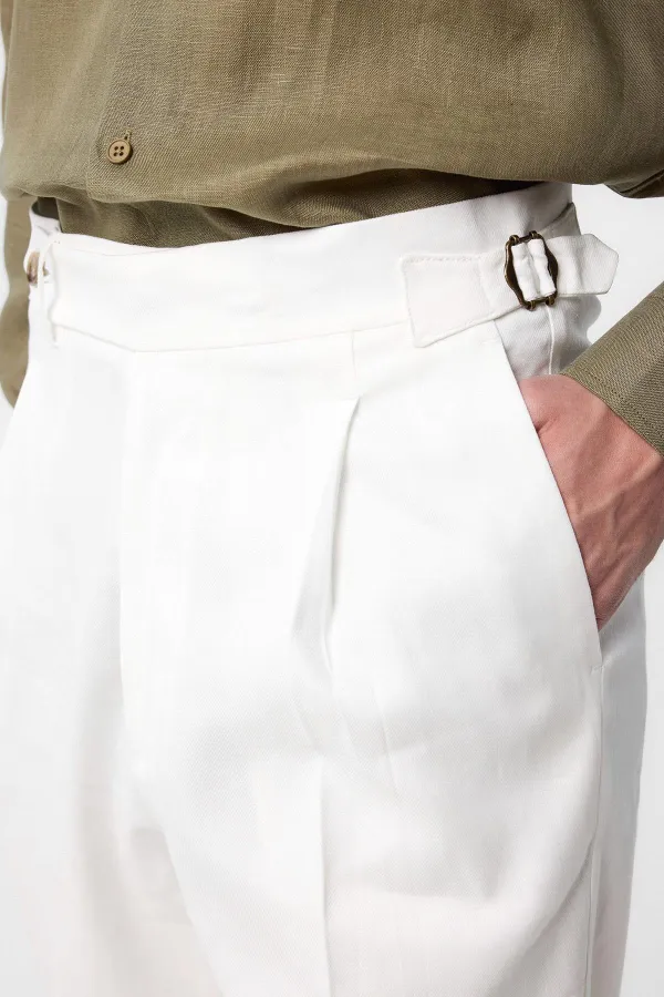 Pantalon Antioch blanc coupe italienne taille haute pour homme