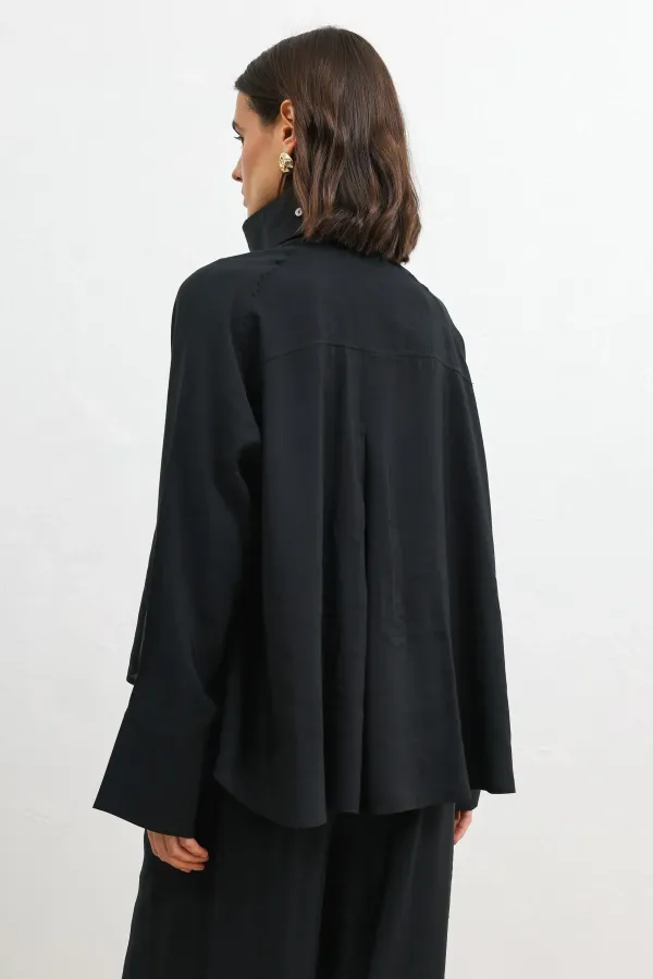 Antioch Siyah Özel Dik Yaka Kadın Gömlek