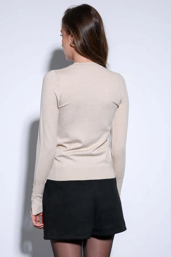 Antioch Beige Basic Women's Knit Sweater