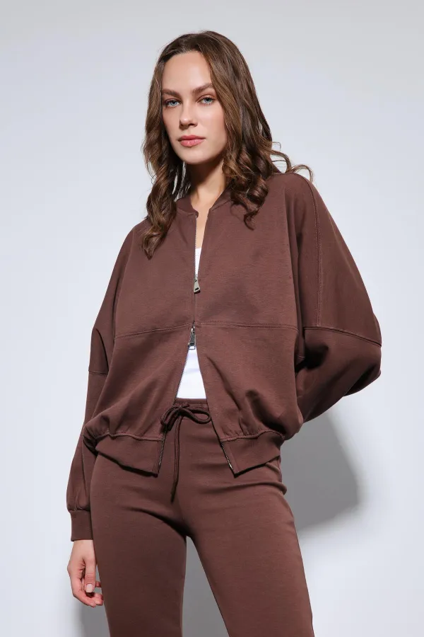 Antioch Kahve Bomber Ceket Ve İspanyol Paça Eşofman Takım