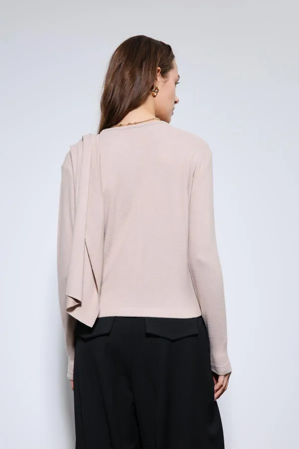 Antioch Beige Draped Shawl Detailed Top