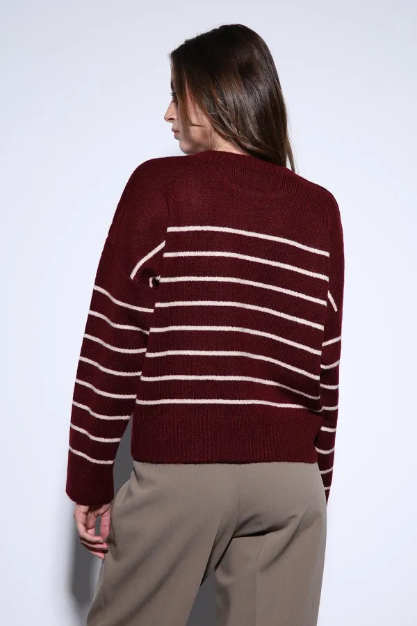 Antioch Bordo Çizgili Triko Kazak