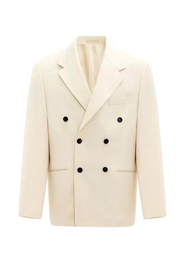 Antioch Ekru Relax Fit Kruvaze Erkek Blazer Ceket