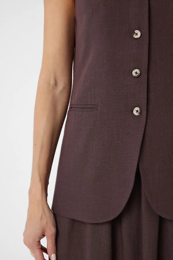 Antioch Coffee Linen Blend Women's Long Vest