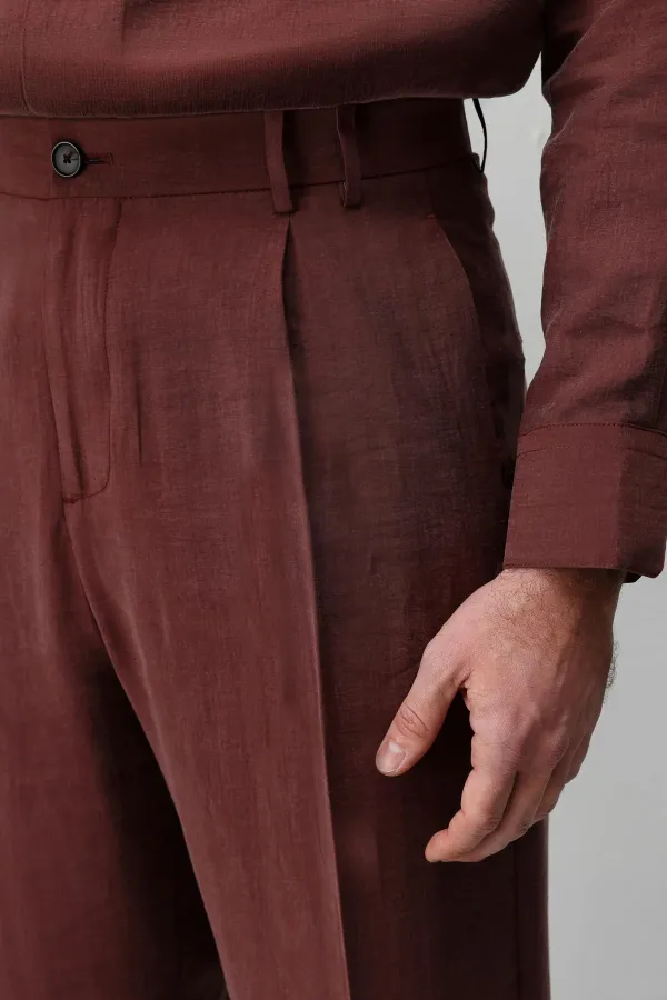 Pantalon homme Antioch Burgundy Lyocell coupe décontractée plissé