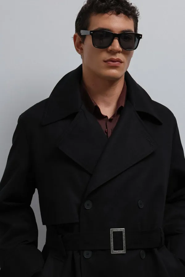 Trench-coat Antioch noir coupe décontractée pour homme