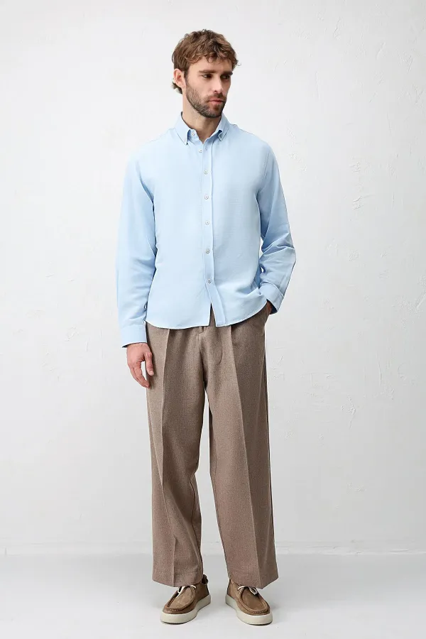 Chemise homme Antioch Bebe bleue en lin mélangé, coupe décontractée