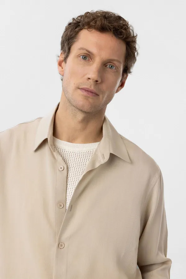 Antioch Bej Relax Fit Liyosel Kumaş Erkek Gömlek