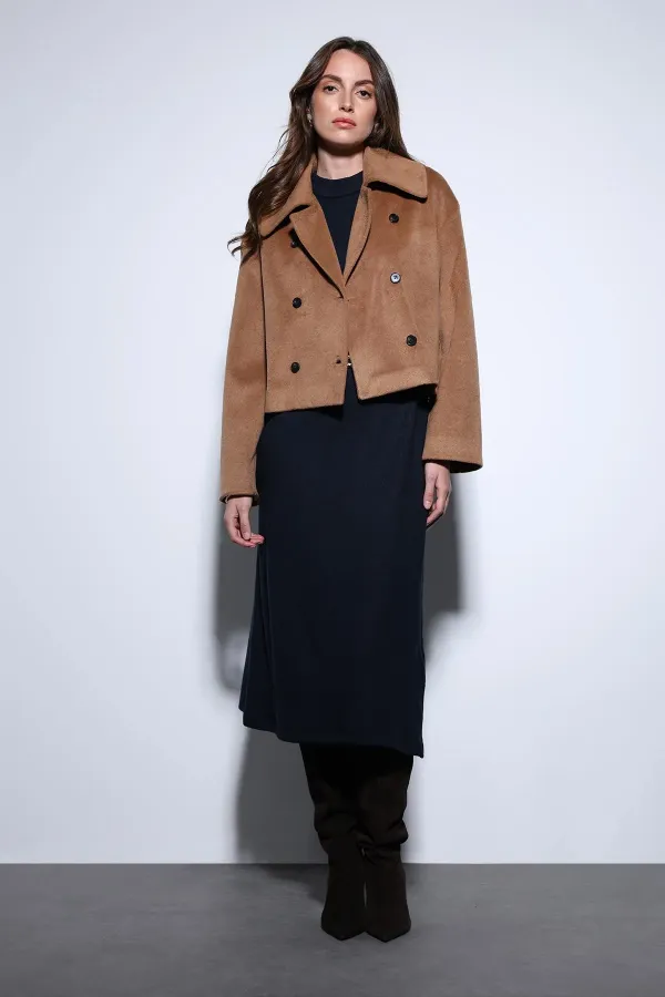 Antioch Camel Kruvaze Kadın Kısa Kaban