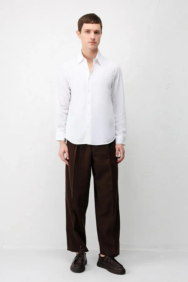 Chemise homme Antioch en lin mélangé blanc cassé, coupe décontractée