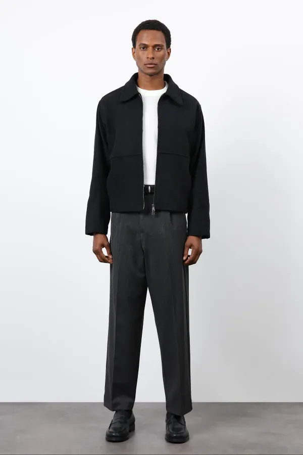 Antioch Siyah Regular Fit Dokulu Erkek Mont