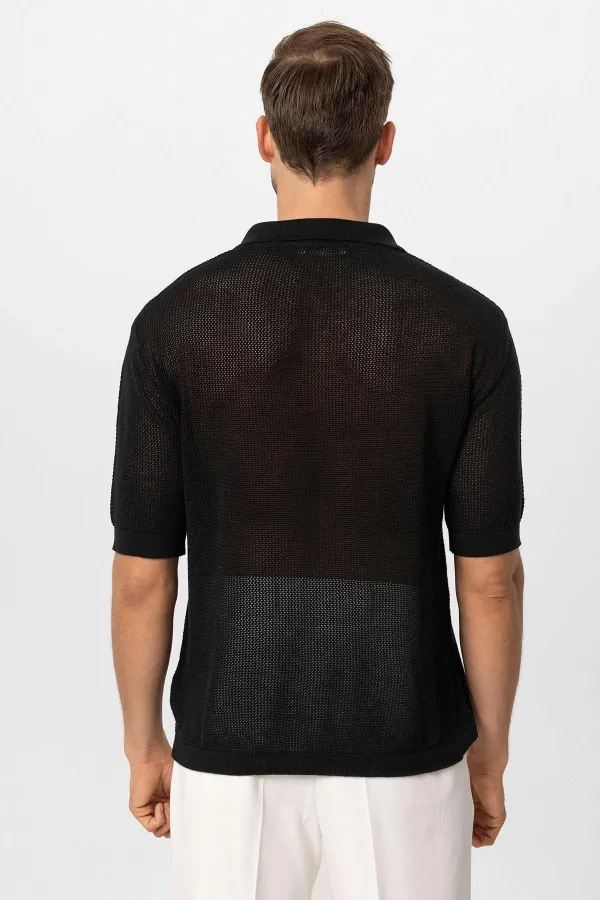 T-shirt homme Antioch noir à col polo ajouré