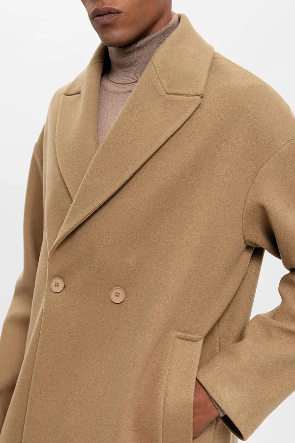 Antioch Dark Beige Oversize Double-Breasted Men's Coat