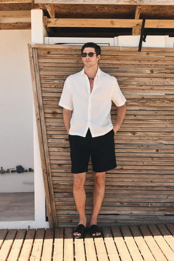 Chemise homme Antioch blanche 100 % lin coupe décontractée