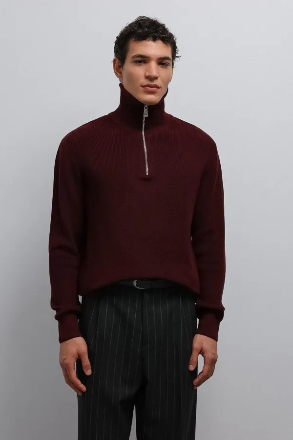 Pull en maille zippé Antioch bordeaux pour homme