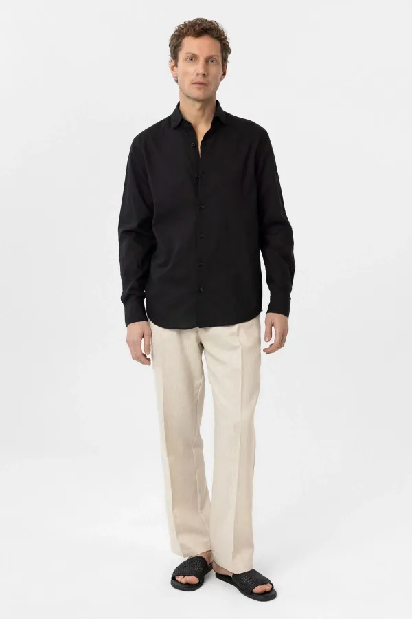 Antioch Siyah Relax Fit Liyosel Kumaş Erkek Gömlek