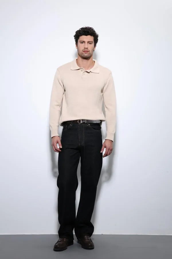 Pull basique pour homme Antioch beige à col polo