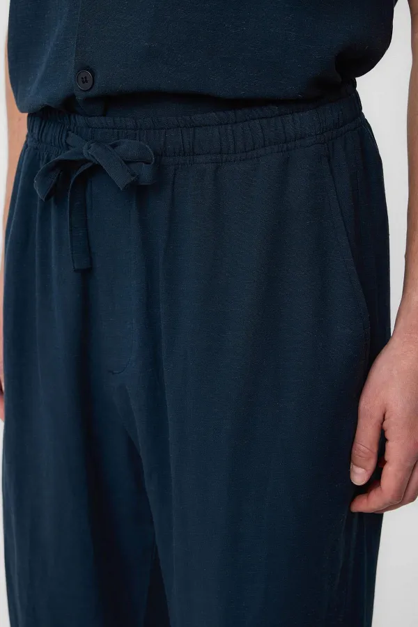 Antioch Navy Blue Linen Blend Jogger Men's Pants