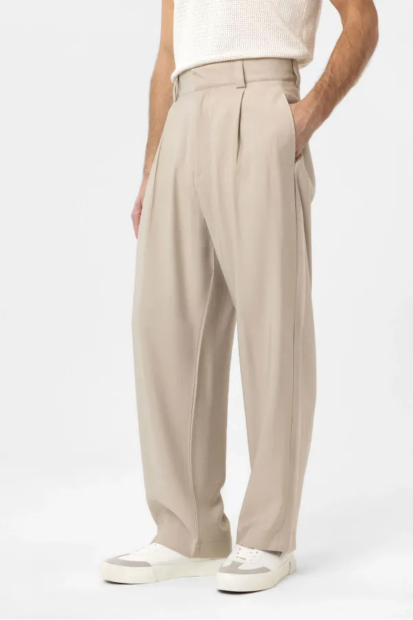 Antioch Bej Pileli Baggy Fit Erkek Pantolon