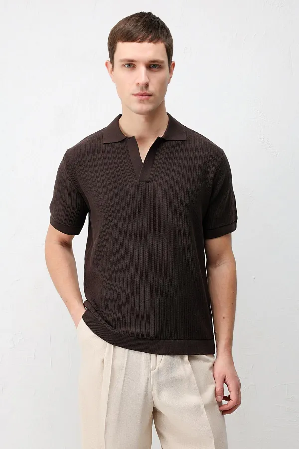 T-shirt en maille texturée haut de gamme Antioch Coffee pour homme