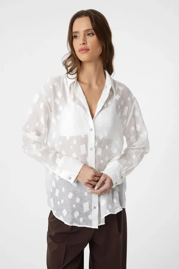Antioch White Patterned Transparent Shirt