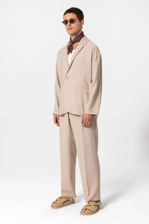 Antioch Bej Oversize Astarsız Erkek Blazer Ceket