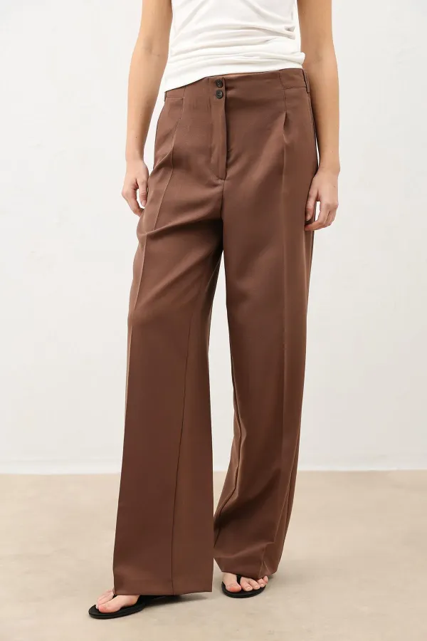 Antioch Coffee Pens Detail Wide Leg Women's Trousers
