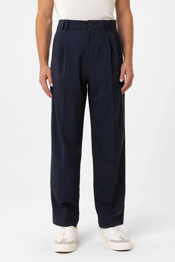 Antioch Lacivert Çift Pileli Baggy Fit Erkek Pantolon