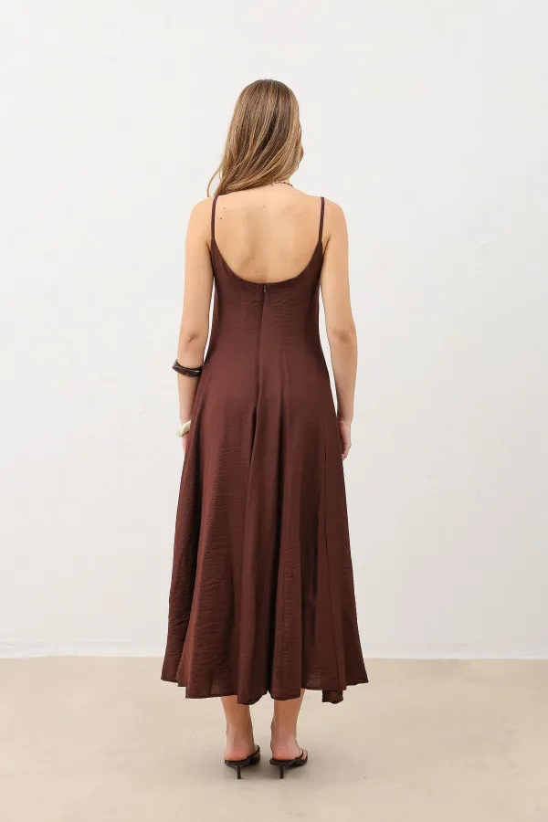 Antioch Kahve Volümlü Kadın Midi Elbise