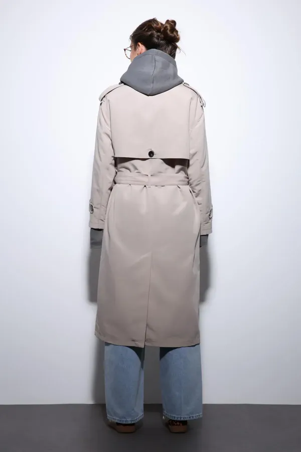 Trench-coat Antioch beige à double boutonnage et ceinture pour femme