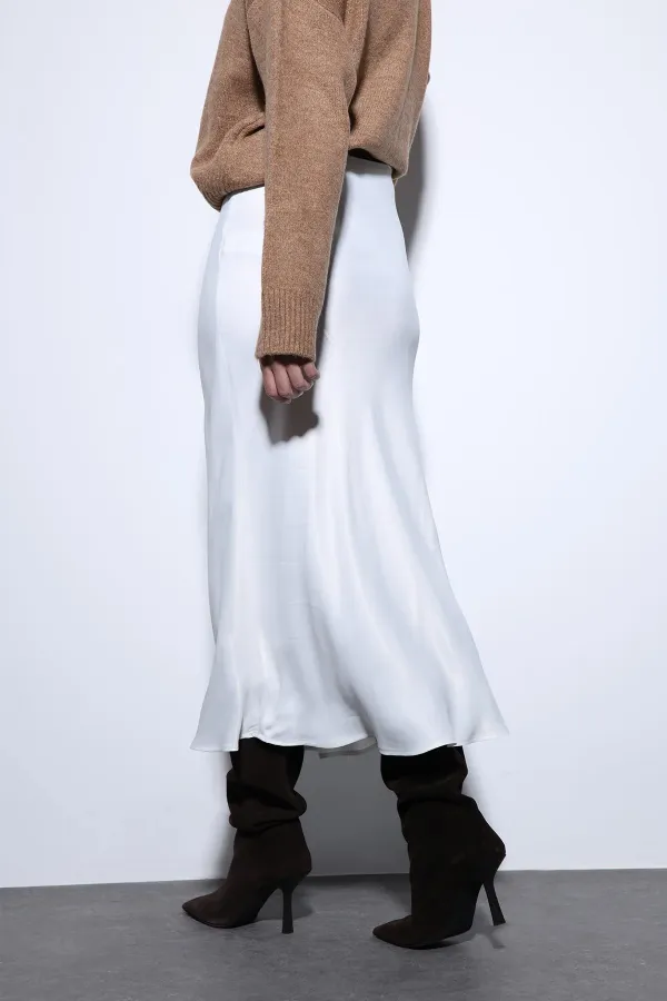 Jupe midi en satin blanc Antioch