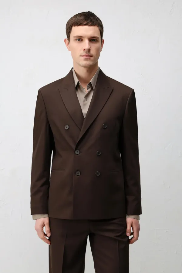 Veste blazer Antioch marron foncé à double boutonnage et coupe décontractée pour homme