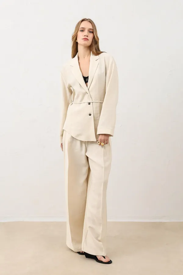 Antioch Cream Draped Slim Jacket