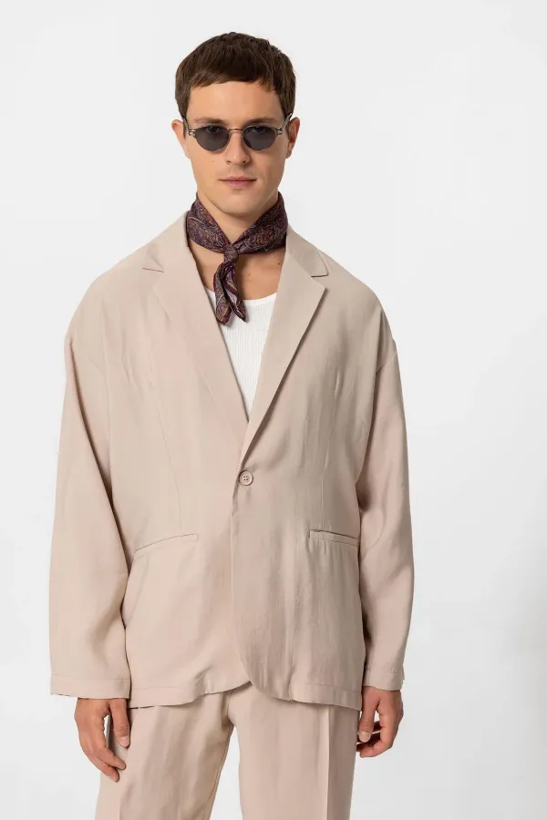 Antioch Bej Oversize Astarsız Erkek Blazer Ceket