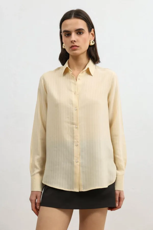 Chemise rayée Antioch jaune 100 % lyocell pour femme avec mouchoir