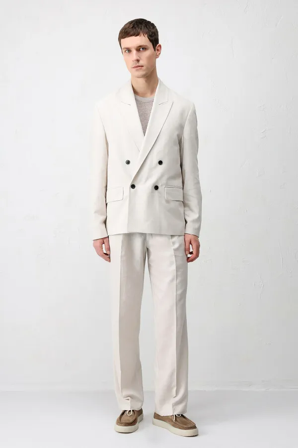 Antioch Taş Relax Fit Keten Karışımlı Erkek Blazer Ceket