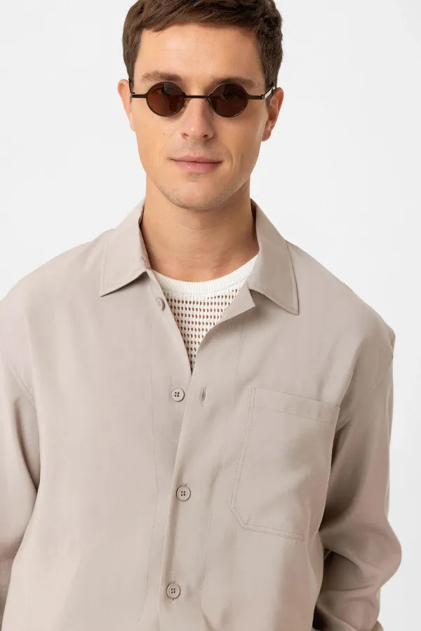 Antioch Bej Relax Fit Modal Kumaş Erkek Gömlek