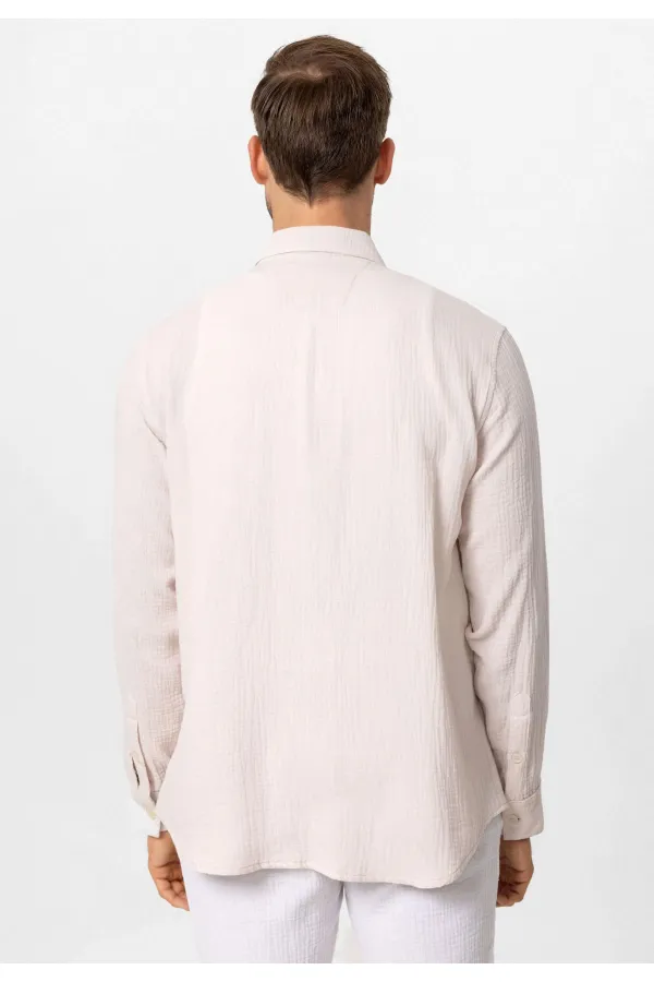 Antioch Ecru Muslin Fabric Long-Sleeve Men's Shirt