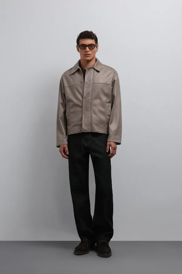 Antioch Beige Relax Fit Faux Leather Men's Coat