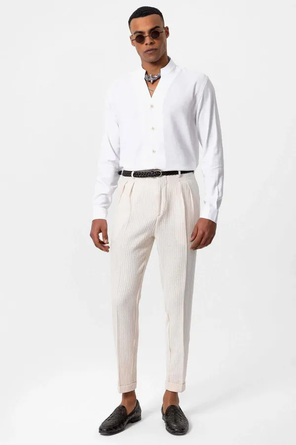 Antioch White Mandarin Collar Long-Sleeved Men's Shirt