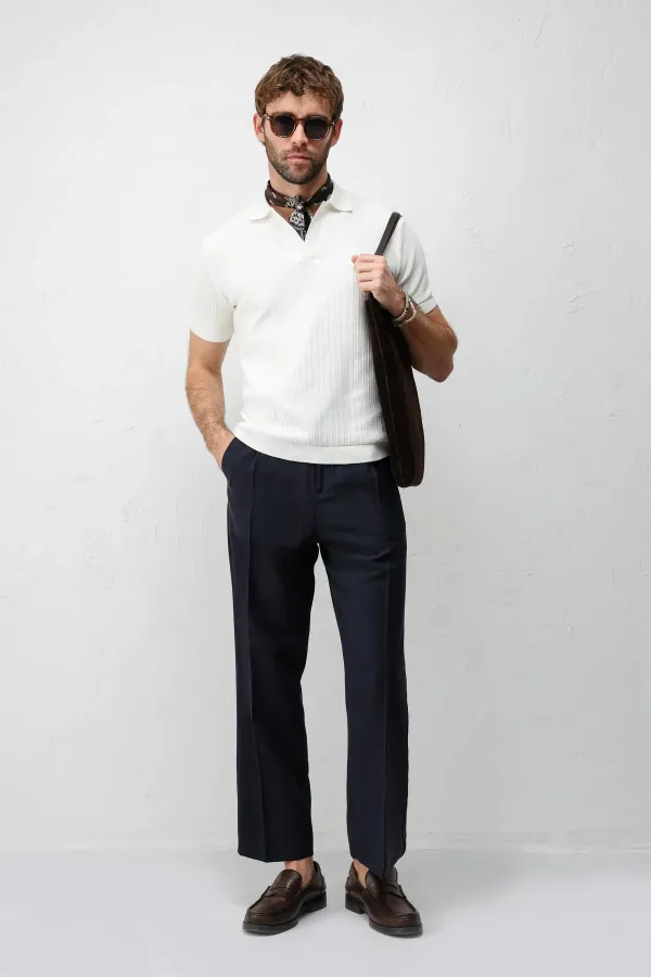 Antioch Ekru Premium Dokulu Erkek Triko T-Shirt