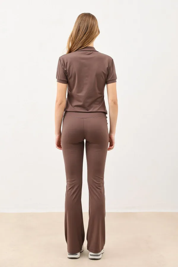 Antioch Kahve Yüksek Bel İspanyol Paça Kadın Tayt