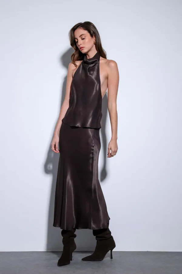 Haut dos nu en satin couleur café Antioch pour femme